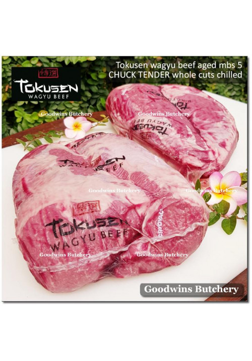 Beef CHUCK TENDER WAGYU TOKUSEN marbling <=5 aged whole cuts chilled +/-10 kg/carton 4packs (price/kg) PREORDER 3-7 days notice